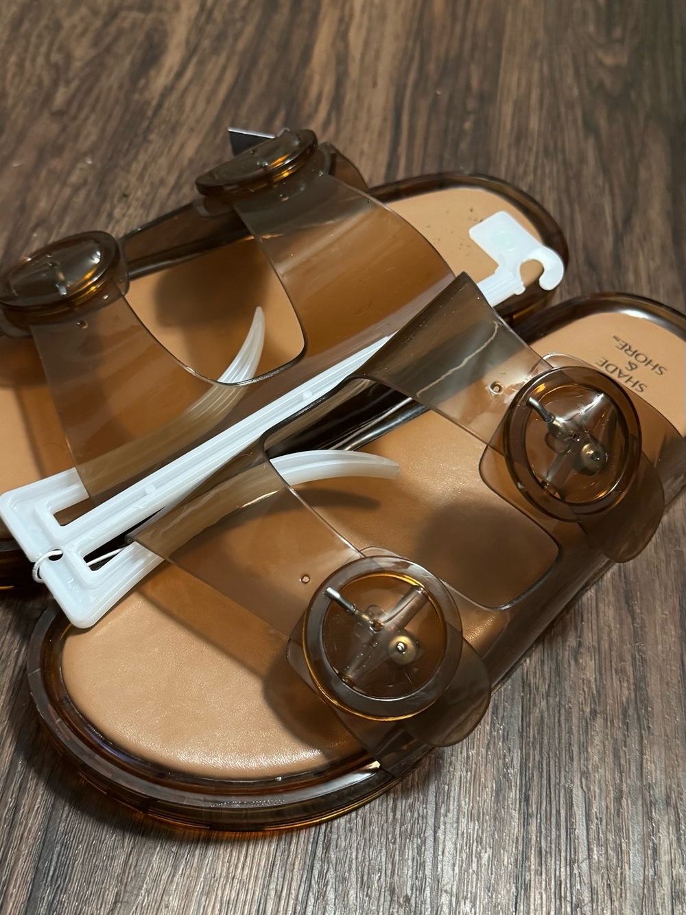 Shade & Shore Brown Transparent Double-Buckle Slide Sandals - Picture 3 of 4